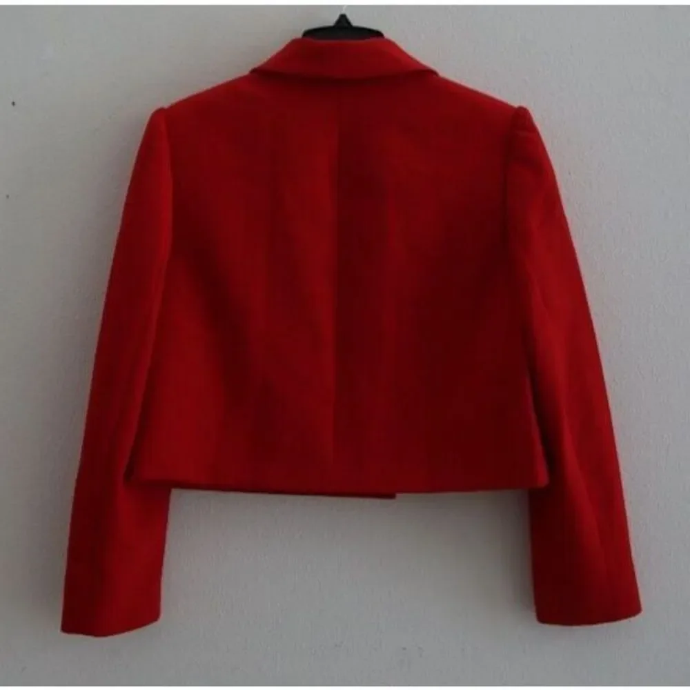 ZARA 8381/773/601 Women's Sz Small Red Cropped Peter Pan Collar Blazer $90 - Picture 2 of 6